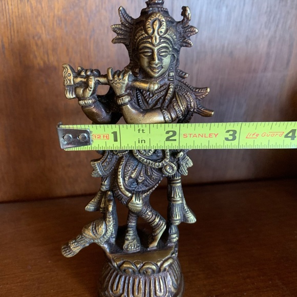 Bronze Krishna Standing on a Lotus Playing the Flute Figurine Brass Statue - Picture 6 of 9